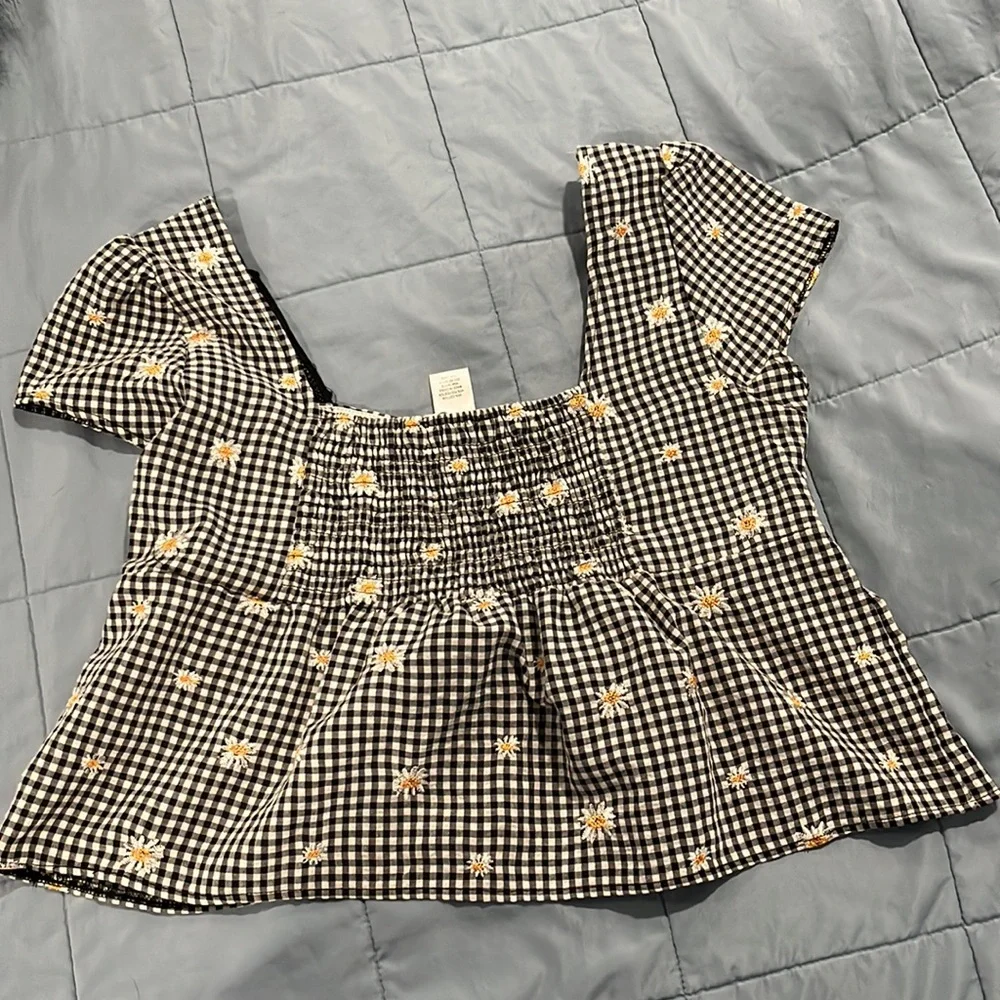 NWT Kirious Los Angeles Sunflower Gingham Babydoll Top  size Medium - Picture 3 of 7